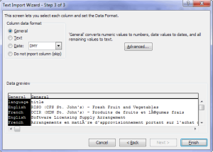 Figure 8 - Selecting data formats in Text Import Wizard