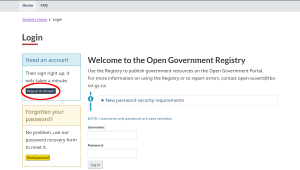 Registry login page